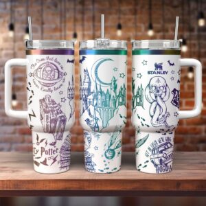 Harry Potter Movies Custom Stanley Quencher 40oz Stainless Steel Tumbler With Handle - Threewoofs
