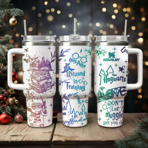 Harry Potter Movies Custom Stanley Quencher 40oz Stainless Steel Tumbler With Handle - Threewoofs