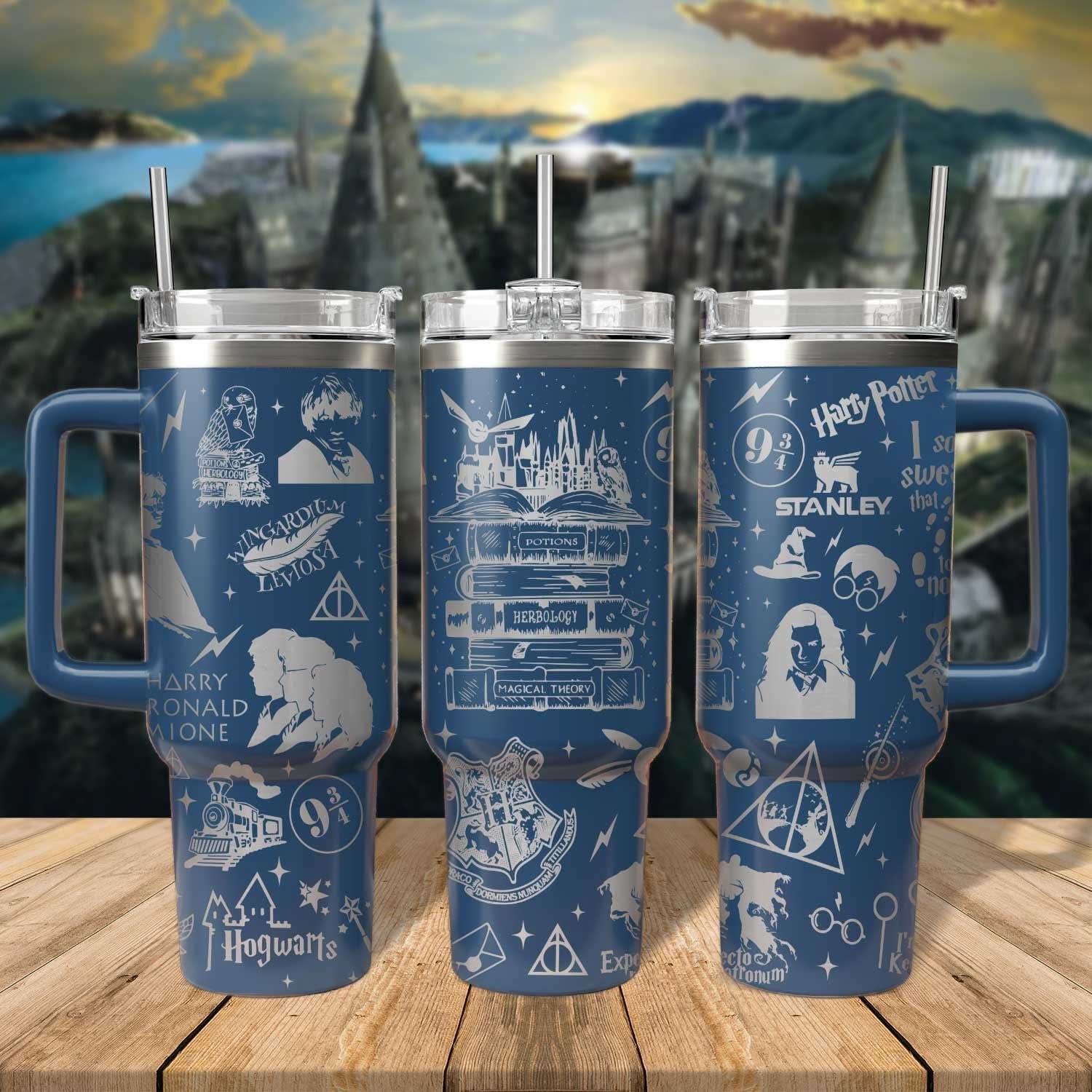 Harry Potter Movies Custom Stanley Quencher 40oz Stainless Steel Tumbler With Handle - Threewoofs