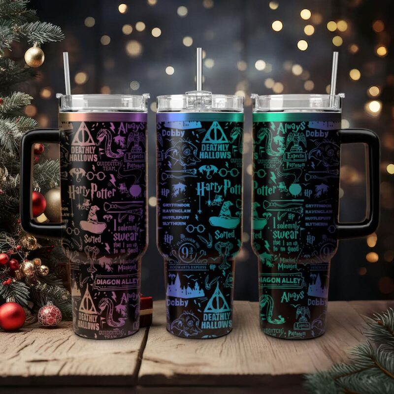 Harry Potter Movies Custom Stanley Quencher 40oz Stainless Steel Tumbler With Handle - Threewoofs