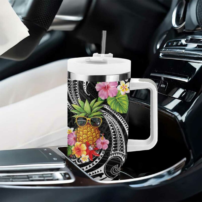 Hau‚Äôoli Makahiki Hou Aloha Pineapple Tropical Custom Stanley Quencher 40oz Stainless Steel Tumbler With Handle - Threewoofs - Image 8