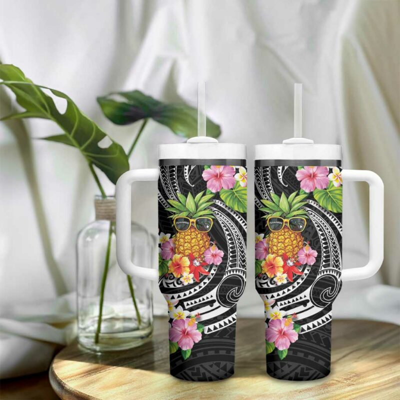 Hau‚Äôoli Makahiki Hou Aloha Pineapple Tropical Custom Stanley Quencher 40oz Stainless Steel Tumbler With Handle - Threewoofs - Image 9