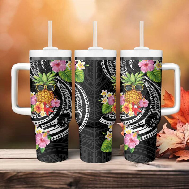 Hau‚Äôoli Makahiki Hou Aloha Pineapple Tropical Custom Stanley Quencher 40oz Stainless Steel Tumbler With Handle - Threewoofs - Image 4