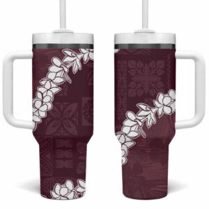 Hawaii Aloha Champange Quilt Patch Work Mix Plumeria Lei Custom Stanley Quencher 40oz Stainless Steel Tumbler With Handle - Threewoofs