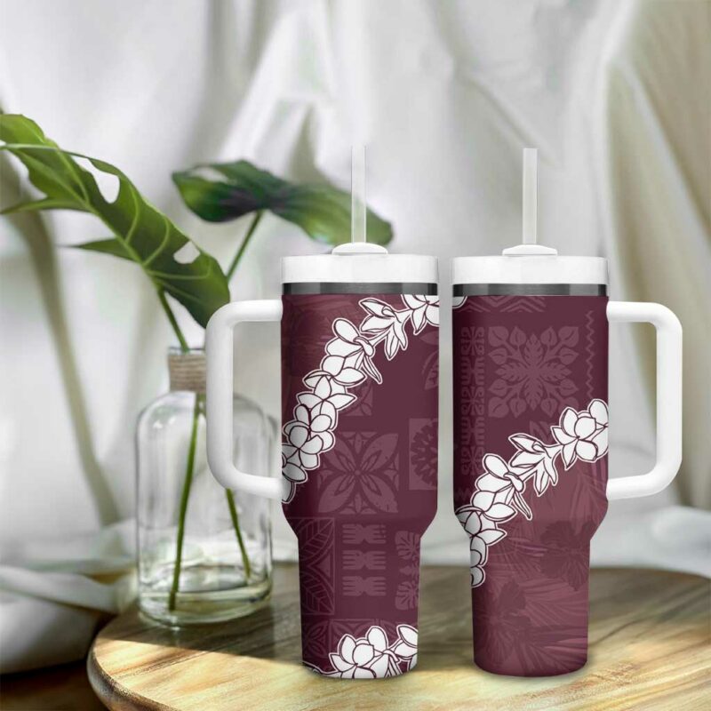 Hawaii Aloha Champange Quilt Patch Work Mix Plumeria Lei Custom Stanley Quencher 40oz Stainless Steel Tumbler With Handle - Threewoofs - Image 9