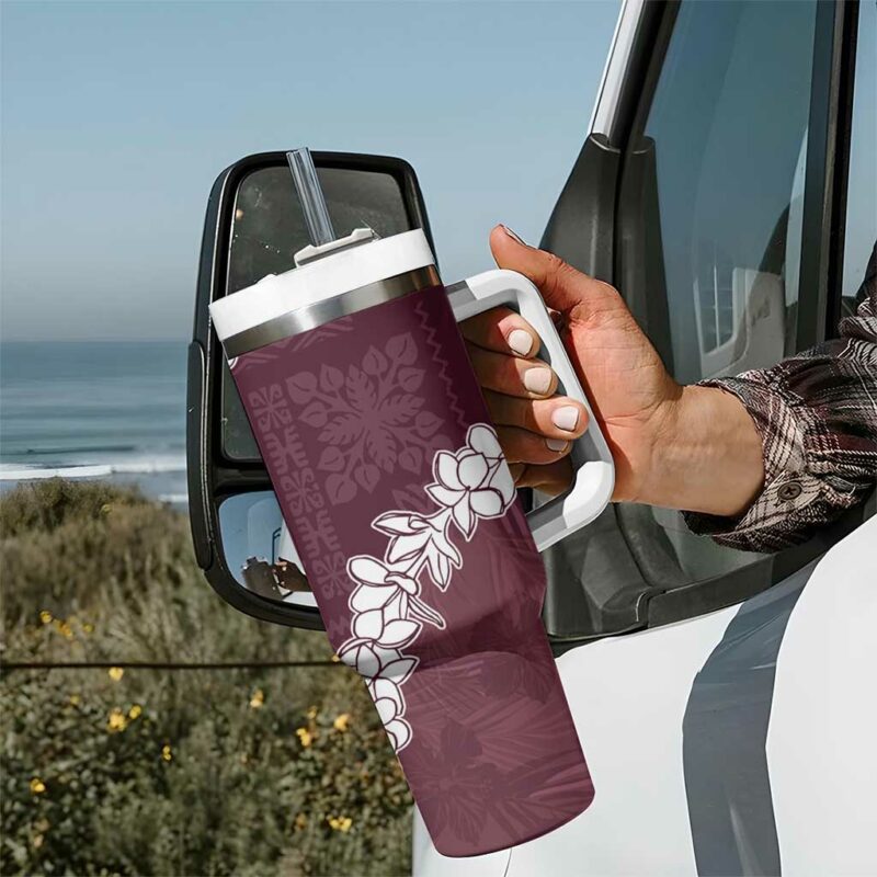 Hawaii Aloha Champange Quilt Patch Work Mix Plumeria Lei Custom Stanley Quencher 40oz Stainless Steel Tumbler With Handle - Threewoofs - Image 7
