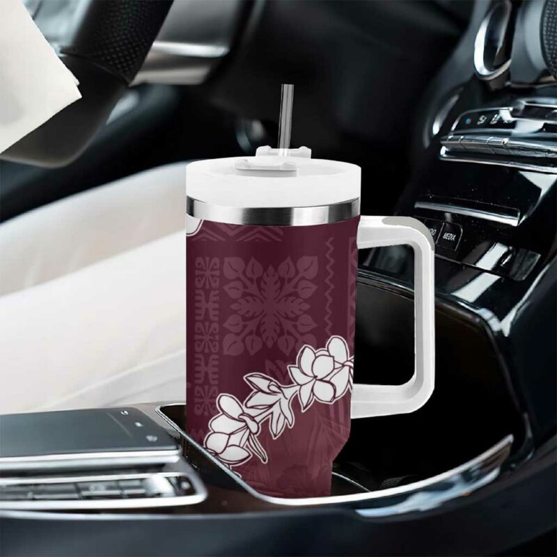 Hawaii Aloha Champange Quilt Patch Work Mix Plumeria Lei Custom Stanley Quencher 40oz Stainless Steel Tumbler With Handle - Threewoofs - Image 8