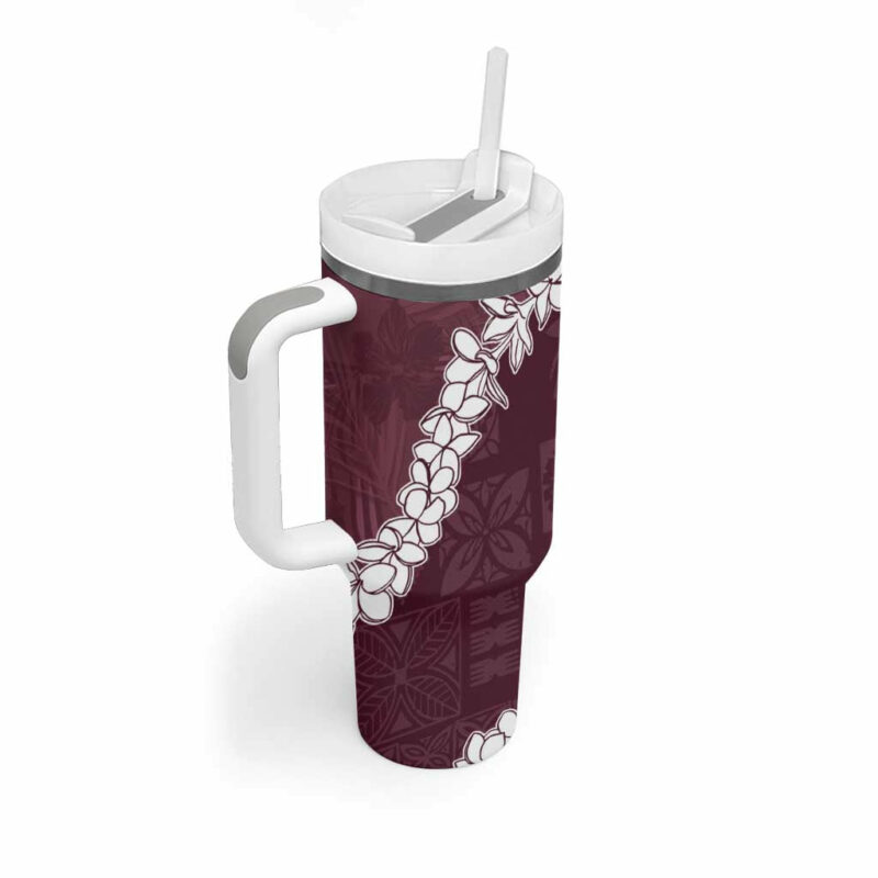 Hawaii Aloha Champange Quilt Patch Work Mix Plumeria Lei Custom Stanley Quencher 40oz Stainless Steel Tumbler With Handle - Threewoofs - Image 2