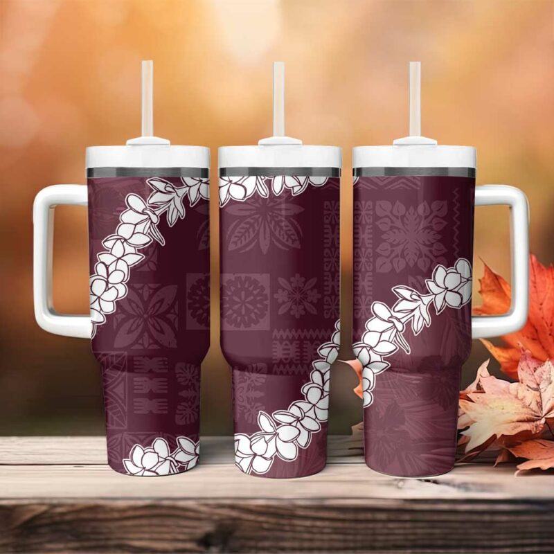 Hawaii Aloha Champange Quilt Patch Work Mix Plumeria Lei Custom Stanley Quencher 40oz Stainless Steel Tumbler With Handle - Threewoofs - Image 4