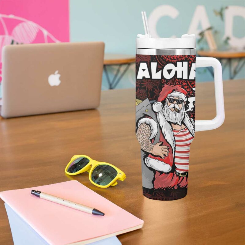 Hawaii Aloha Santa Claus Funny Polynesian Tattoo Red Color Custom Stanley Quencher 40oz Stainless Steel Tumbler With Handle - Threewoofs - Image 5