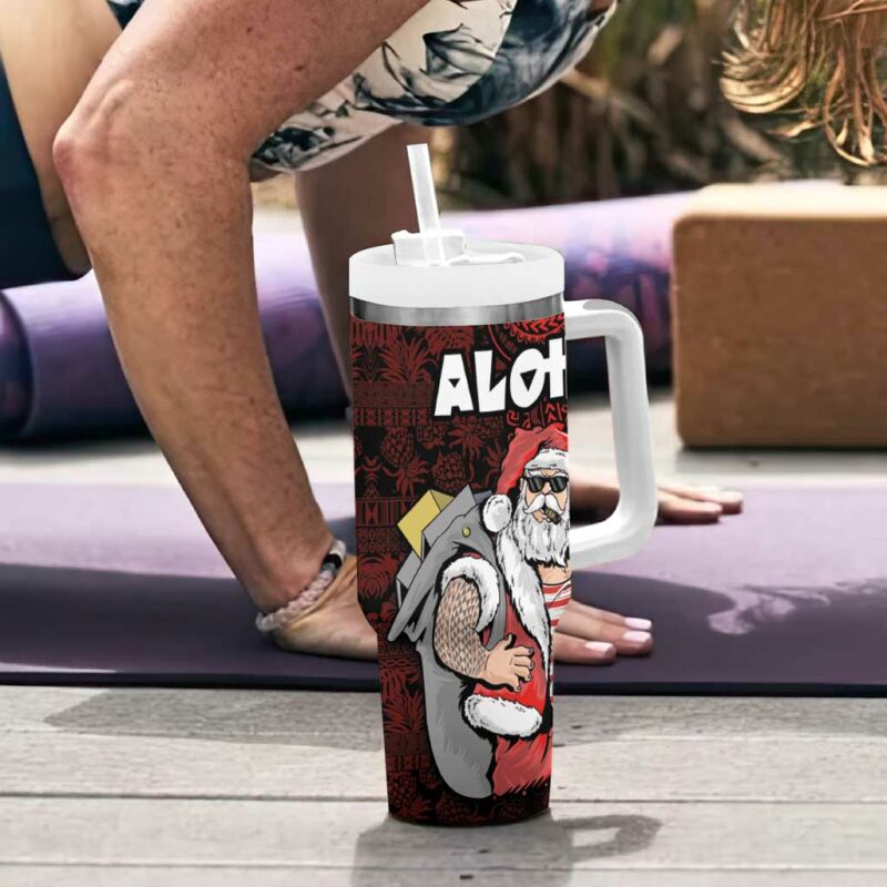 Hawaii Aloha Santa Claus Funny Polynesian Tattoo Red Color Custom Stanley Quencher 40oz Stainless Steel Tumbler With Handle - Threewoofs - Image 6