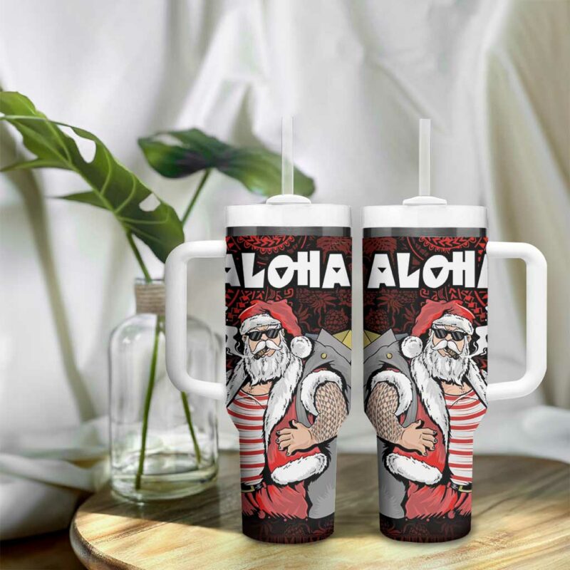 Hawaii Aloha Santa Claus Funny Polynesian Tattoo Red Color Custom Stanley Quencher 40oz Stainless Steel Tumbler With Handle - Threewoofs - Image 9