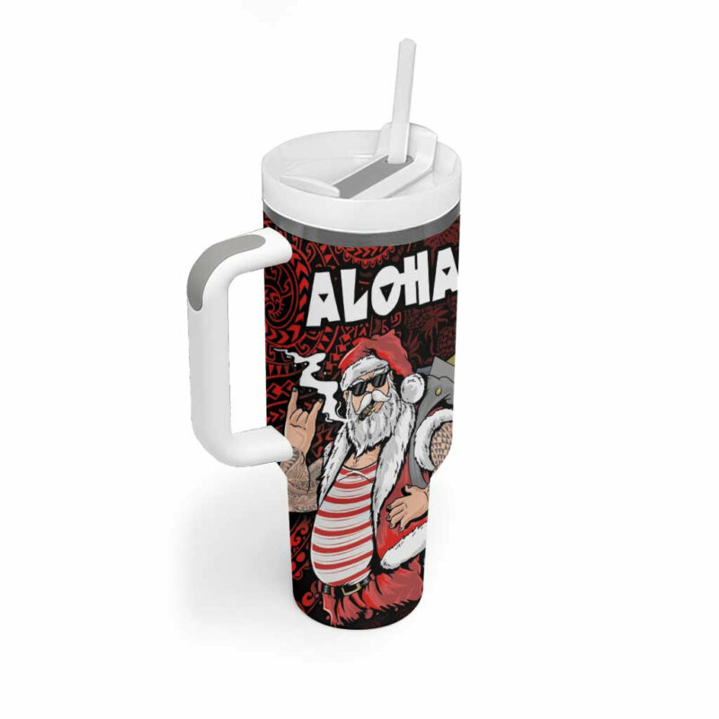 Hawaii Aloha Santa Claus Funny Polynesian Tattoo Red Color Custom Stanley Quencher 40oz Stainless Steel Tumbler With Handle - Threewoofs - Image 2