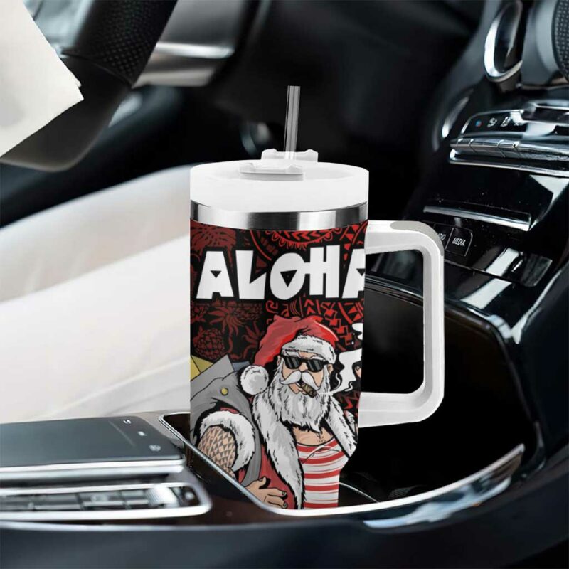 Hawaii Aloha Santa Claus Funny Polynesian Tattoo Red Color Custom Stanley Quencher 40oz Stainless Steel Tumbler With Handle - Threewoofs - Image 8