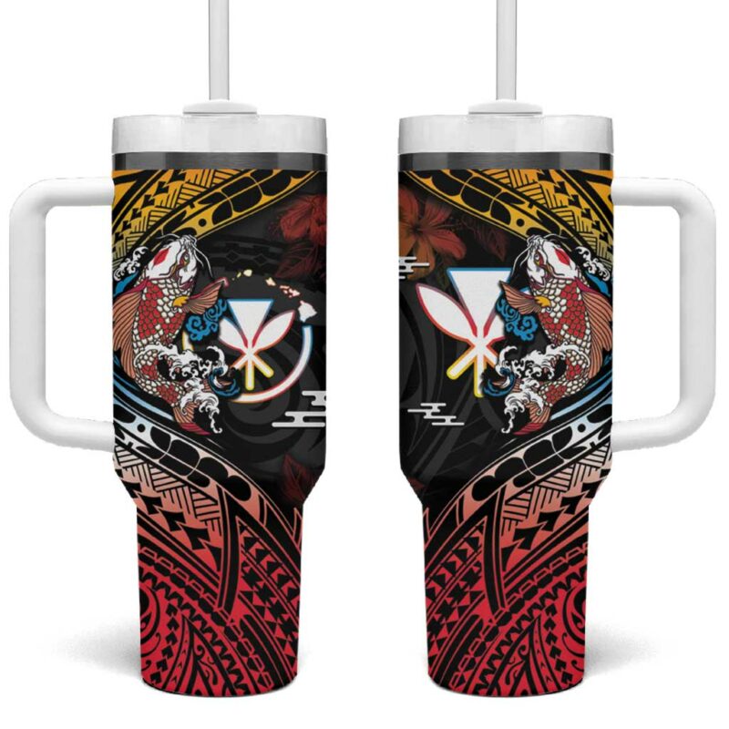 Hawaii And Japan Koi Fish With Kanaka Maoli Custom Stanley Quencher 40oz Stainless Steel Tumbler With Handle - Threewoofs