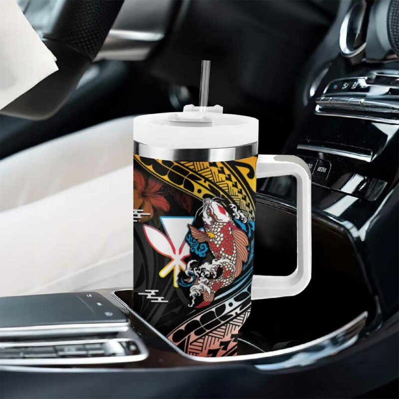 Hawaii And Japan Koi Fish With Kanaka Maoli Custom Stanley Quencher 40oz Stainless Steel Tumbler With Handle - Threewoofs - Image 8