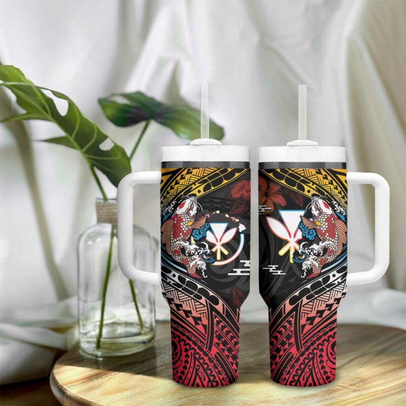 Hawaii And Japan Koi Fish With Kanaka Maoli Custom Stanley Quencher 40oz Stainless Steel Tumbler With Handle - Threewoofs - Image 9