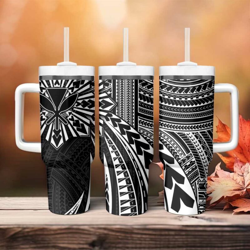 Hawaii And Philippines Kanaka Maoli With Tribal Sun Together Black Custom Stanley Quencher 40oz Stainless Steel Tumbler With Handle - Threewoofs - Image 4