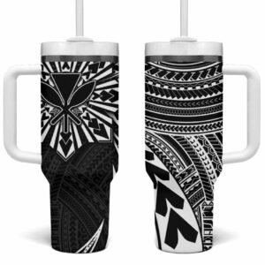 Hawaii And Philippines Kanaka Maoli With Tribal Sun Together Black Custom Stanley Quencher 40oz Stainless Steel Tumbler With Handle - Threewoofs