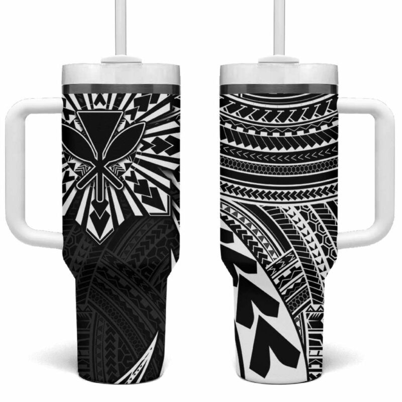 Hawaii And Philippines Kanaka Maoli With Tribal Sun Together Black Custom Stanley Quencher 40oz Stainless Steel Tumbler With Handle - Threewoofs