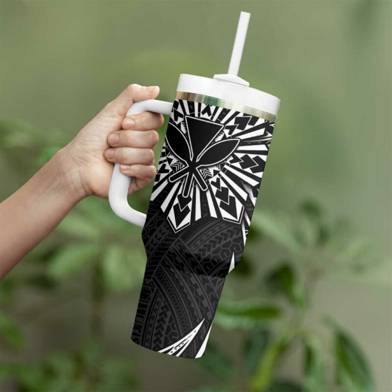 Hawaii And Philippines Kanaka Maoli With Tribal Sun Together Black Custom Stanley Quencher 40oz Stainless Steel Tumbler With Handle - Threewoofs - Image 3