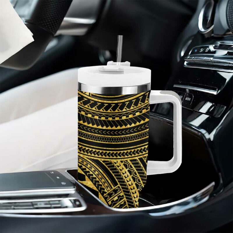 Hawaii And Philippines Kanaka Maoli With Tribal Sun Together Gold Custom Stanley Quencher 40oz Stainless Steel Tumbler With Handle - Threewoofs - Image 8