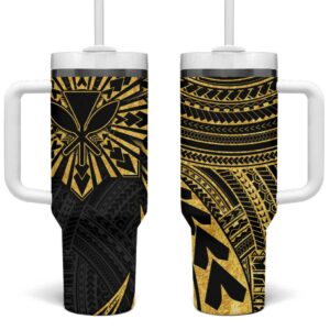 Hawaii And Philippines Kanaka Maoli With Tribal Sun Together Gold Custom Stanley Quencher 40oz Stainless Steel Tumbler With Handle - Threewoofs