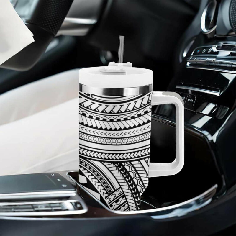 Hawaii And Philippines Kanaka Maoli With Tribal Sun Together White Custom Stanley Quencher 40oz Stainless Steel Tumbler With Handle - Threewoofs - Image 8