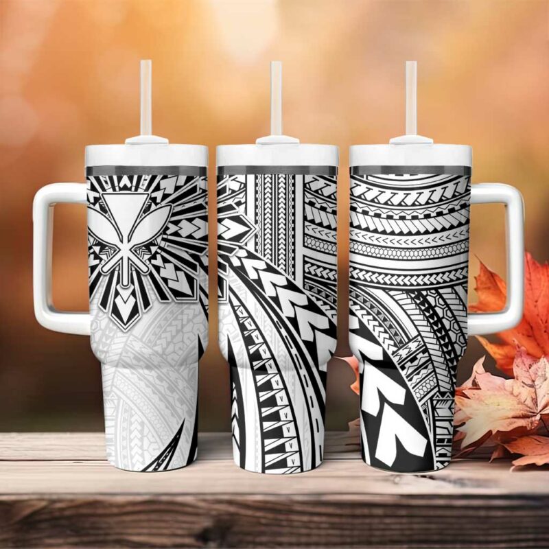 Hawaii And Philippines Kanaka Maoli With Tribal Sun Together White Custom Stanley Quencher 40oz Stainless Steel Tumbler With Handle - Threewoofs - Image 4
