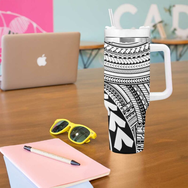 Hawaii And Philippines Kanaka Maoli With Tribal Sun Together White Custom Stanley Quencher 40oz Stainless Steel Tumbler With Handle - Threewoofs - Image 5