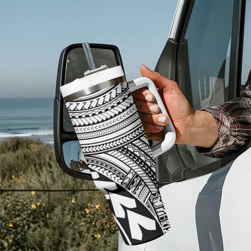 Hawaii And Philippines Kanaka Maoli With Tribal Sun Together White Custom Stanley Quencher 40oz Stainless Steel Tumbler With Handle - Threewoofs - Image 7