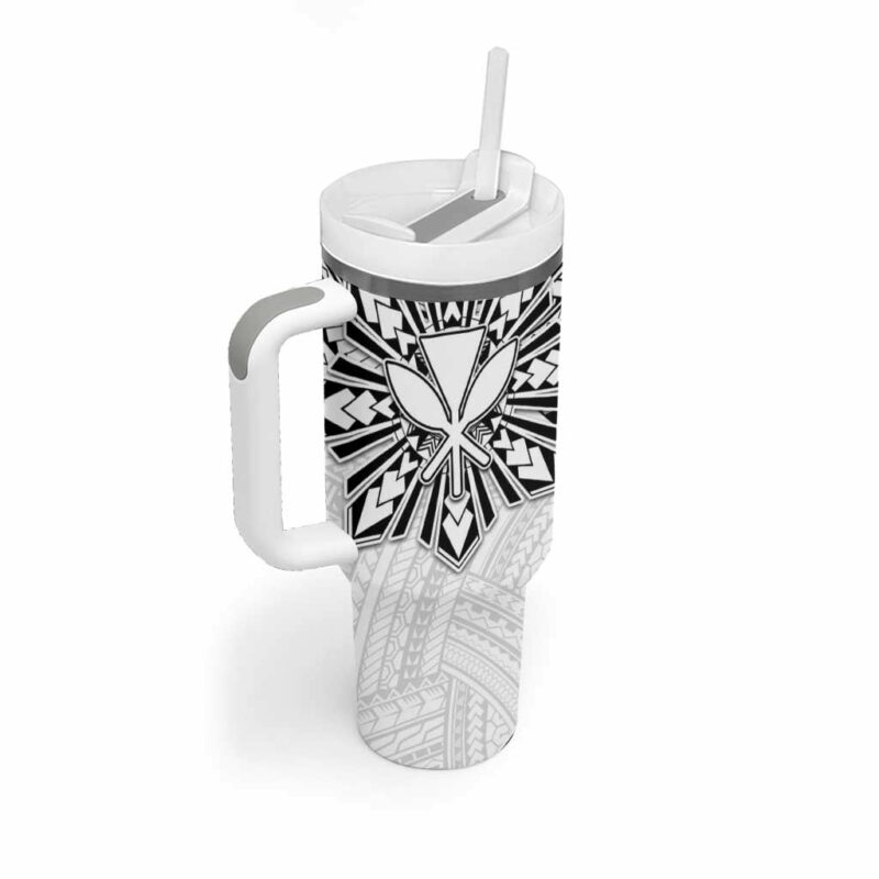 Hawaii And Philippines Kanaka Maoli With Tribal Sun Together White Custom Stanley Quencher 40oz Stainless Steel Tumbler With Handle - Threewoofs - Image 2