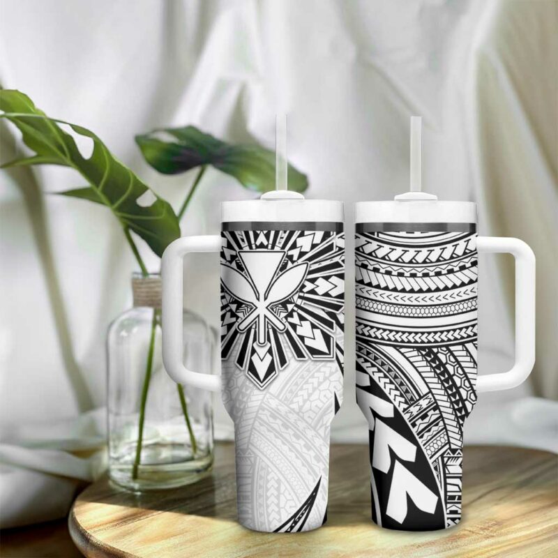 Hawaii And Philippines Kanaka Maoli With Tribal Sun Together White Custom Stanley Quencher 40oz Stainless Steel Tumbler With Handle - Threewoofs - Image 9