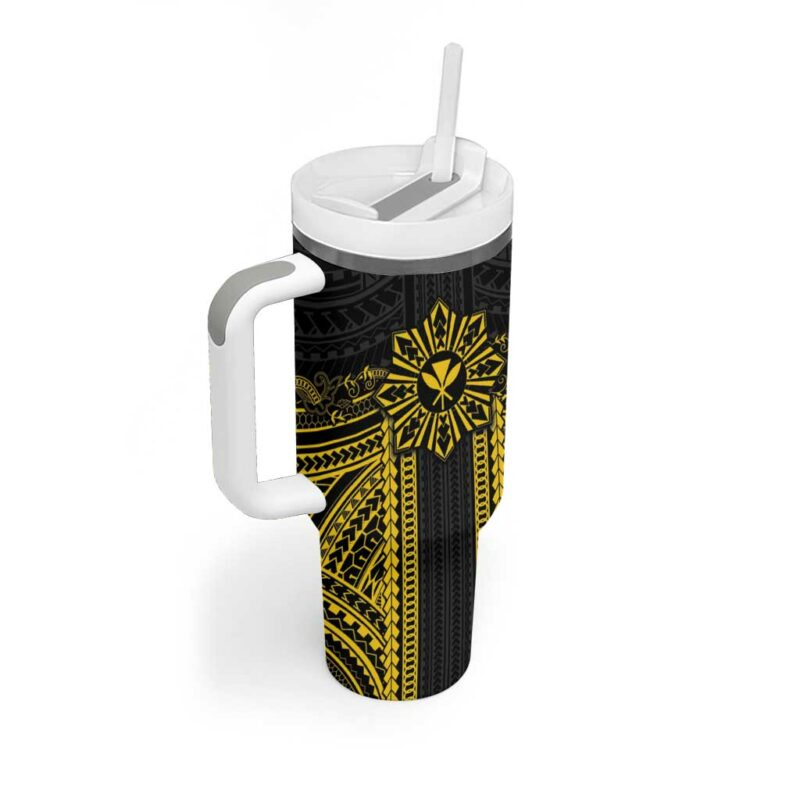 Hawaii And Philippines Together Polynesian With Filipino Barong Gold Custom Stanley Quencher 40oz Stainless Steel Tumbler With Handle - Threewoofs - Image 2