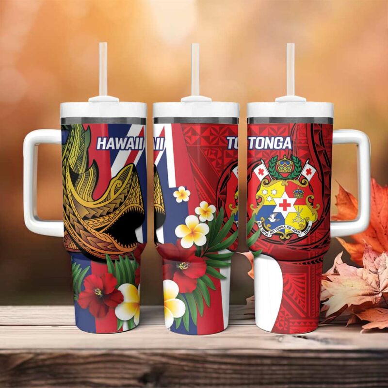 Hawaii And Tonga Custom Stanley Quencher 40oz Stainless Steel Tumbler With Handle - Threewoofs - Image 4
