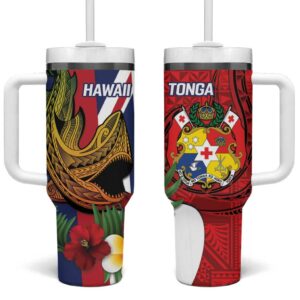 Hawaii And Tonga Custom Stanley Quencher 40oz Stainless Steel Tumbler With Handle - Threewoofs