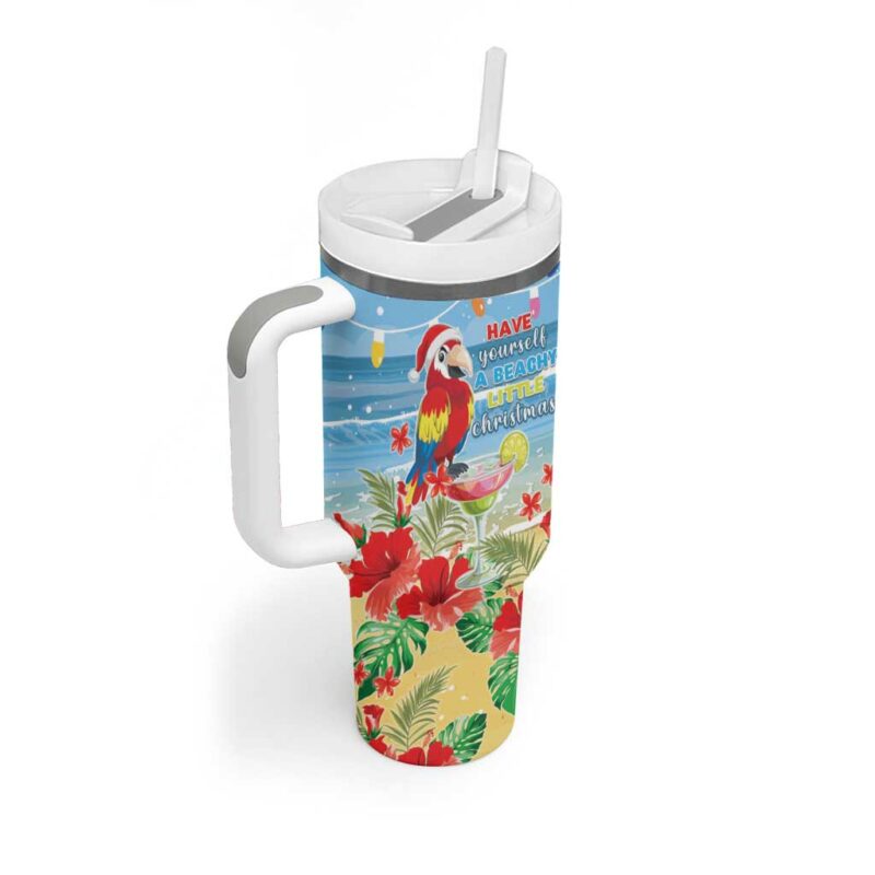 Hawaii Christmas Funny Macaw Parrot Tropical Custom Stanley Quencher 40oz Stainless Steel Tumbler With Handle - Threewoofs - Image 2