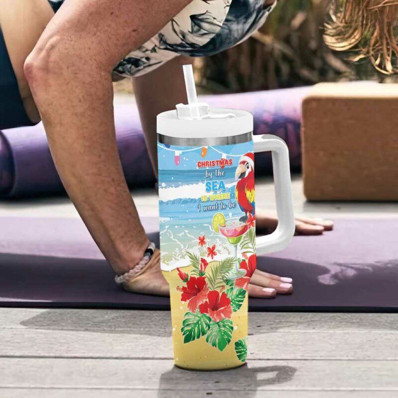Hawaii Christmas Funny Macaw Parrot Tropical Custom Stanley Quencher 40oz Stainless Steel Tumbler With Handle - Threewoofs - Image 6