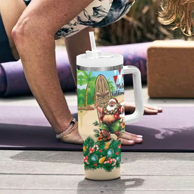 Hawaii Christmas Santa Claus Mele Kalikimaka Tropical Beach Custom Stanley Quencher 40oz Stainless Steel Tumbler With Handle - Threewoofs - Image 6