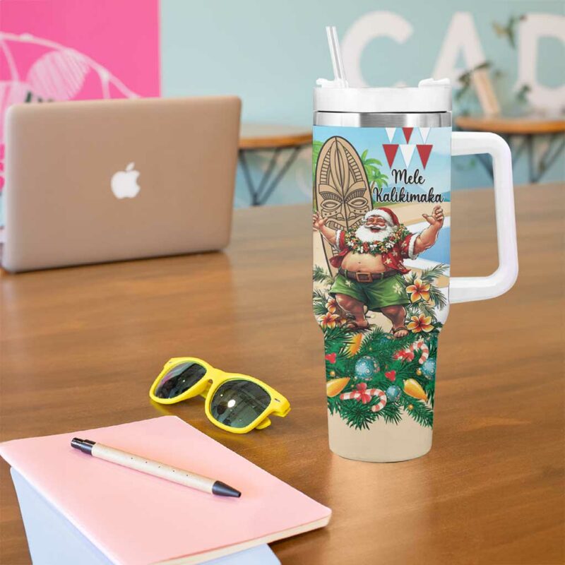 Hawaii Christmas Santa Claus Mele Kalikimaka Tropical Beach Custom Stanley Quencher 40oz Stainless Steel Tumbler With Handle - Threewoofs - Image 5