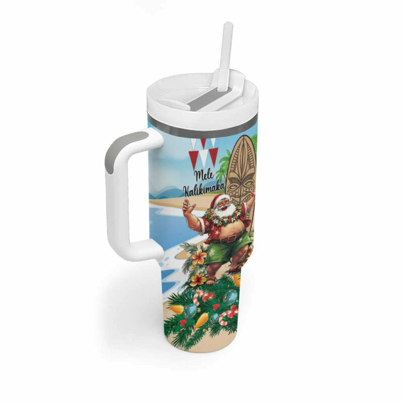 Hawaii Christmas Santa Claus Mele Kalikimaka Tropical Beach Custom Stanley Quencher 40oz Stainless Steel Tumbler With Handle - Threewoofs - Image 2