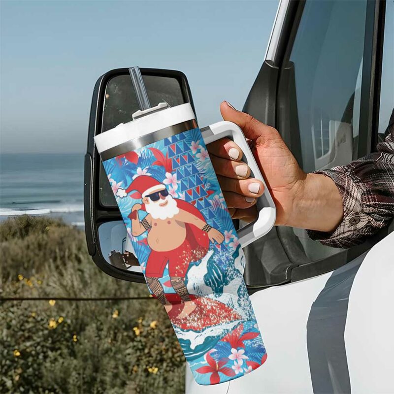 Hawaii Christmas Santa Claus Surfing Kakau Tropical Custom Stanley Quencher 40oz Stainless Steel Tumbler With Handle - Threewoofs - Image 7