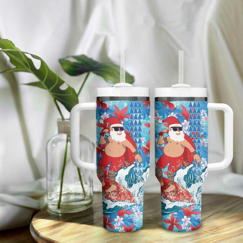 Hawaii Christmas Santa Claus Surfing Kakau Tropical Custom Stanley Quencher 40oz Stainless Steel Tumbler With Handle - Threewoofs - Image 9