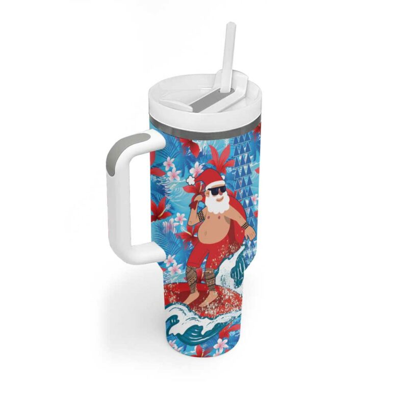 Hawaii Christmas Santa Claus Surfing Kakau Tropical Custom Stanley Quencher 40oz Stainless Steel Tumbler With Handle - Threewoofs - Image 2