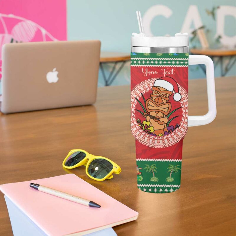 Hawaii Christmas Tiki Santa Mele Kalikimaka Custom Stanley Quencher 40oz Stainless Steel Tumbler With Handle - Threewoofs - Image 5