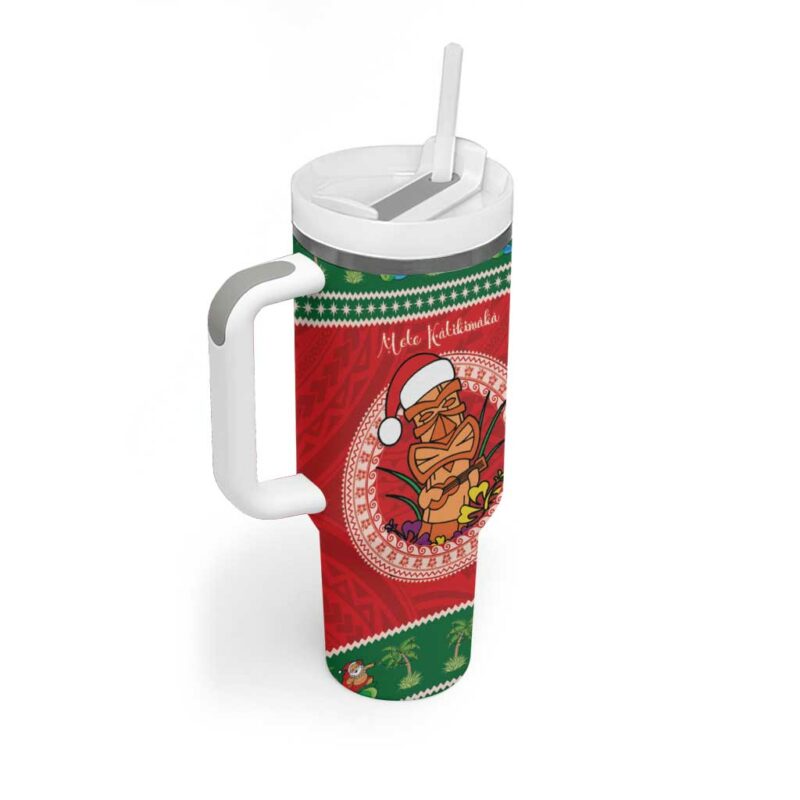 Hawaii Christmas Tiki Santa Mele Kalikimaka Custom Stanley Quencher 40oz Stainless Steel Tumbler With Handle - Threewoofs - Image 2