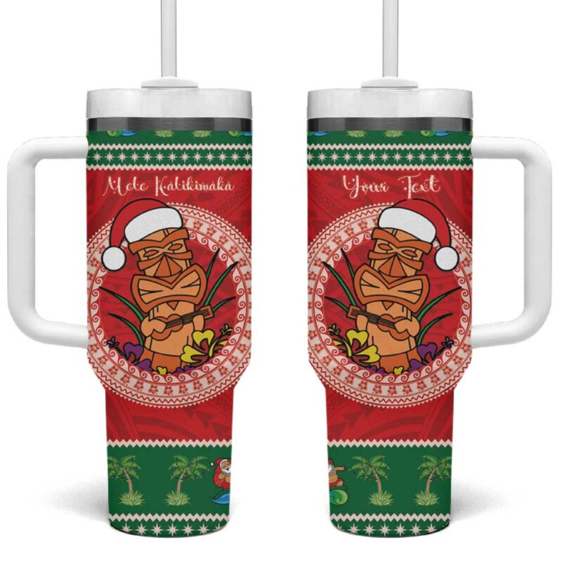 Hawaii Christmas Tiki Santa Mele Kalikimaka Custom Stanley Quencher 40oz Stainless Steel Tumbler With Handle - Threewoofs