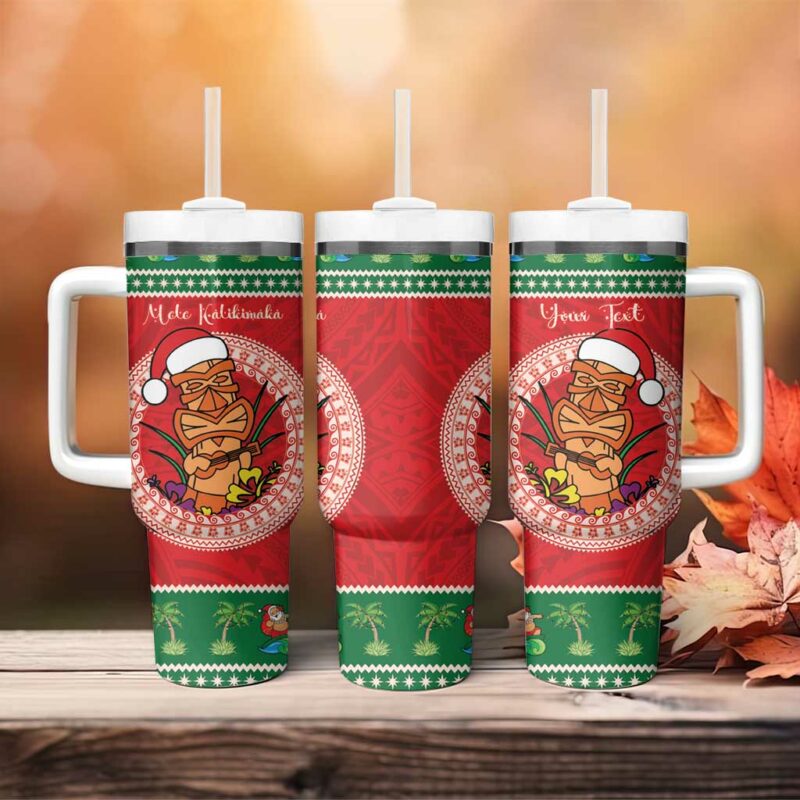 Hawaii Christmas Tiki Santa Mele Kalikimaka Custom Stanley Quencher 40oz Stainless Steel Tumbler With Handle - Threewoofs - Image 4