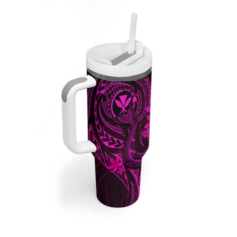 Hawaii Fish Hook Tattoo Mix Polynesian Plumeria Pink Custom Stanley Quencher 40oz Stainless Steel Tumbler With Handle - Threewoofs - Image 2