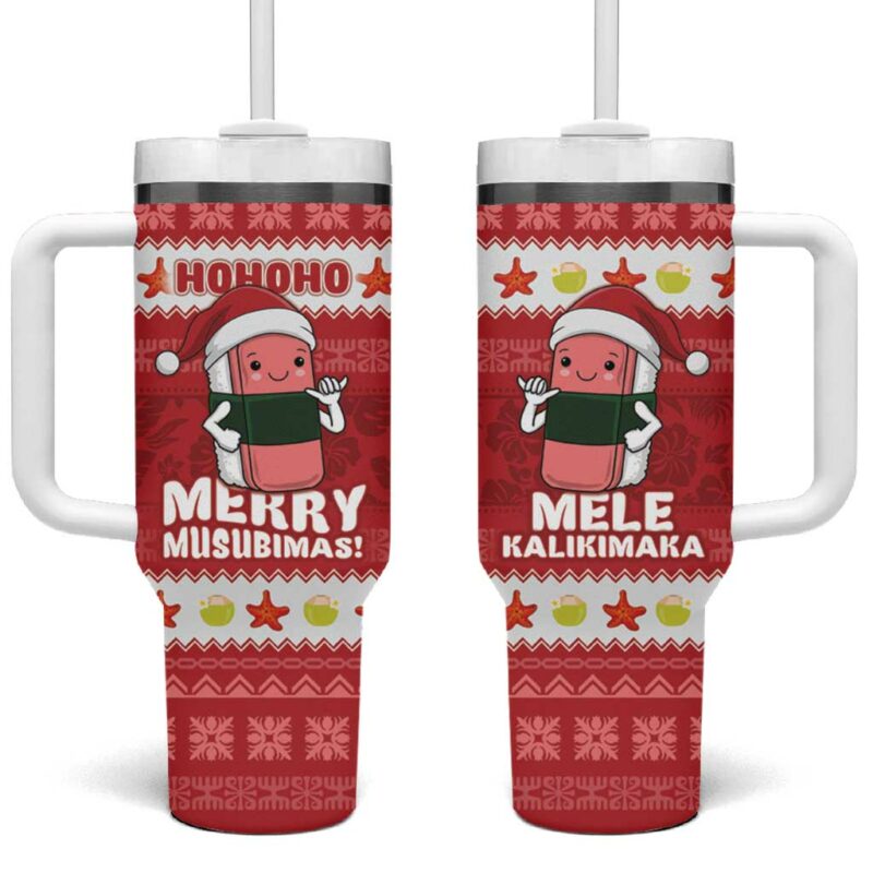 Hawaii Funny Christmas Spam Musubi Santa Custom Stanley Quencher 40oz Stainless Steel Tumbler With Handle - Threewoofs